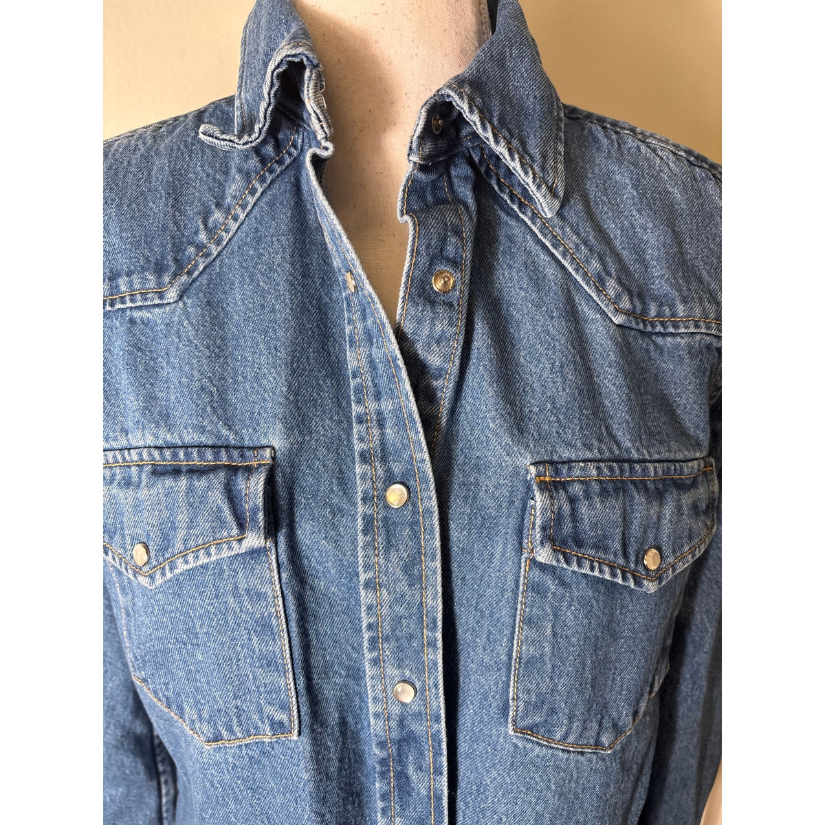 SPRWMN Blue Long Sleeve Denim Snap Front Closure Sz S
