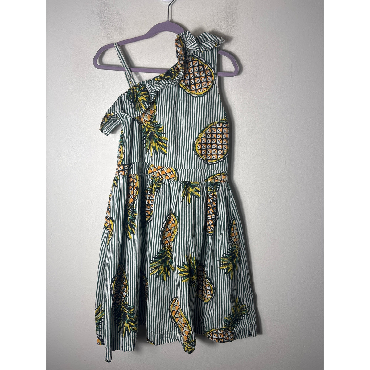 Derhy Kids Green Pineapple One Shoulder Beaded Maxi Dress Sz 10/12