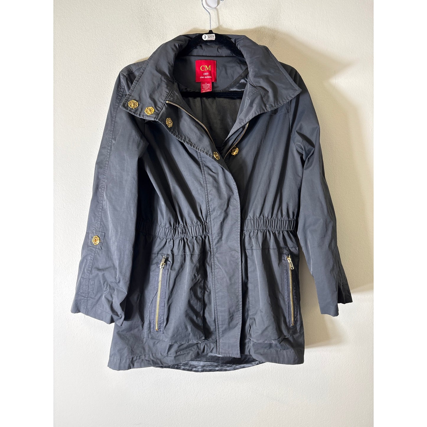 CM Ciao Milano Charcoal Grey Long Sleeve Hooded Rain Jacket Sz S