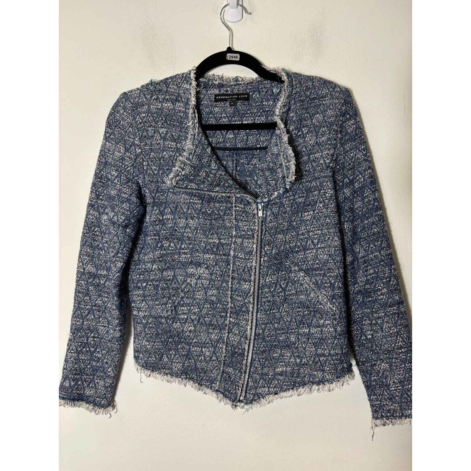 Generation Love Blue Long Sleeve Tweed Zip Up Jacket Sz XS