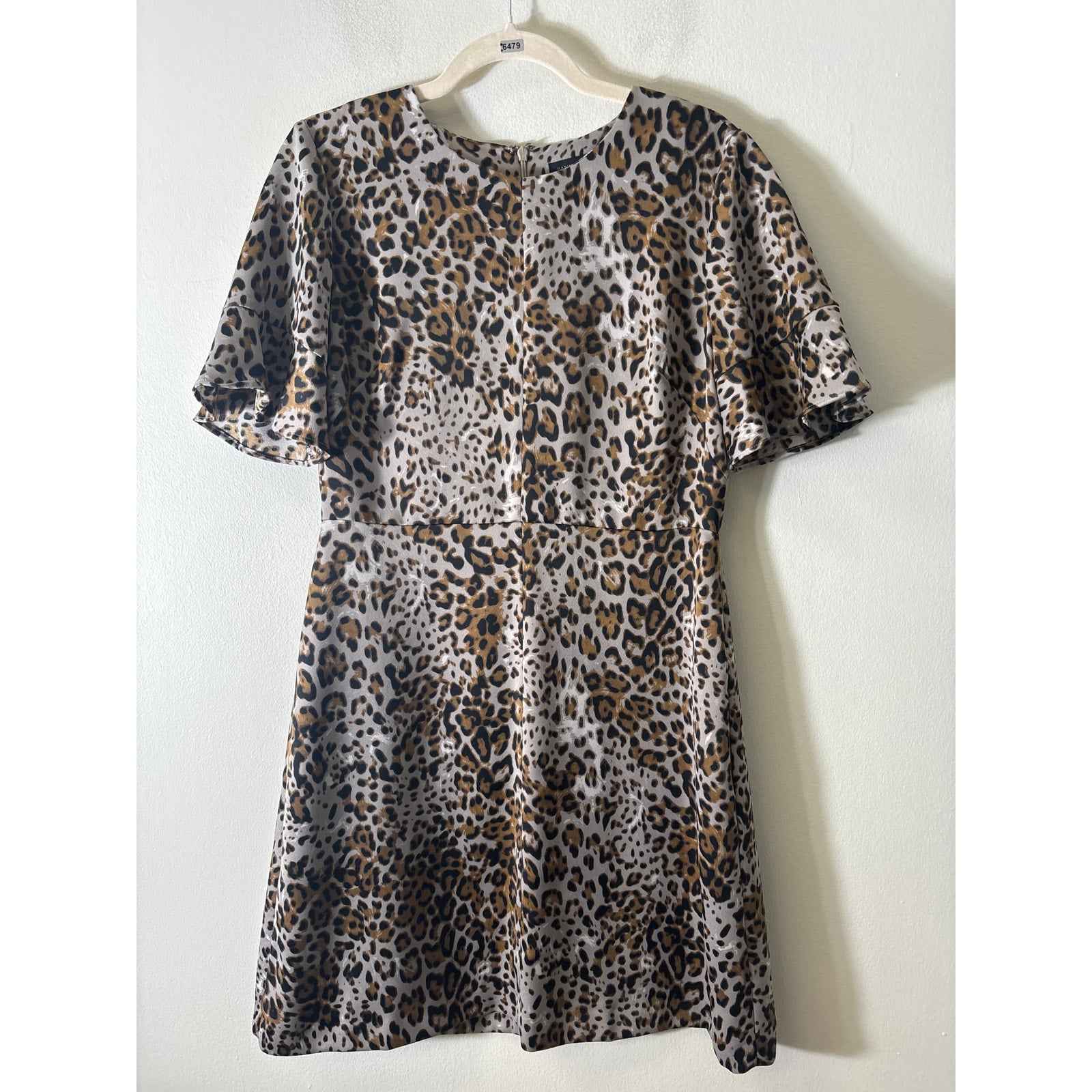 Banana Republic Silver Brown Cheetah Print Half Sleeve Knee Length Dress Sz 8