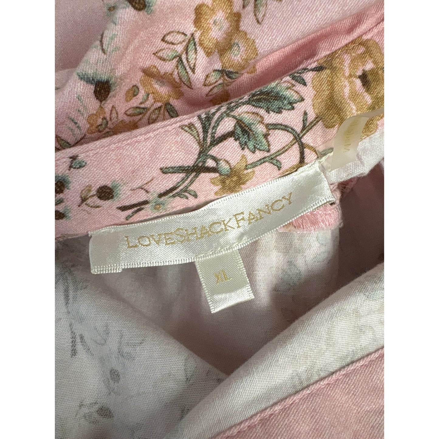 Love Shack Fancy Pink Floral Long Sleeve Knee Length Dress Sz XL