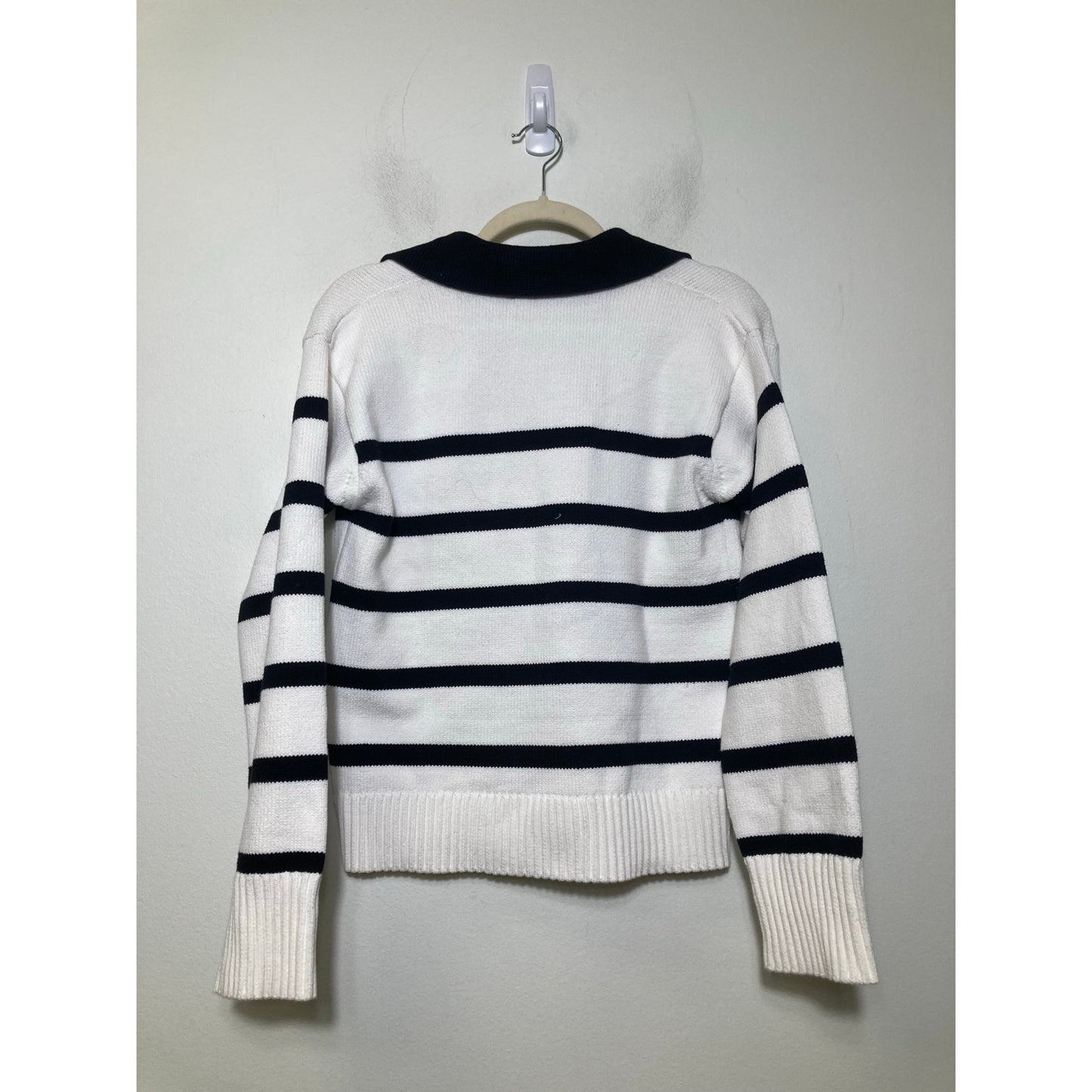 English Factory White W Black Stripe Collared Swetaer Sz xs