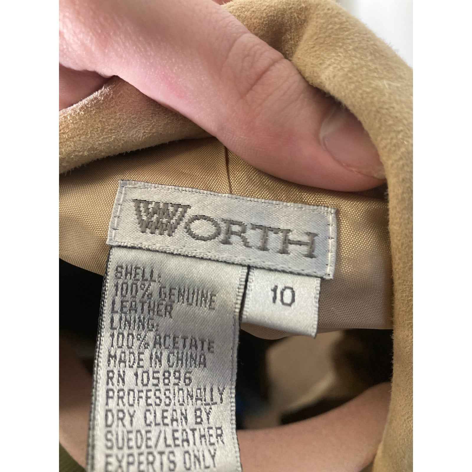 Worth Tan Leather Patchwork Zip Up Jacket Sz 10