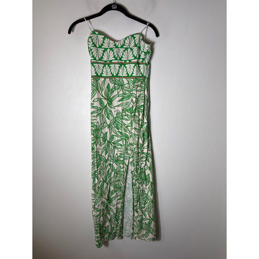 Zara Sweetheart Neck Green Floral Maxi Dress SzS