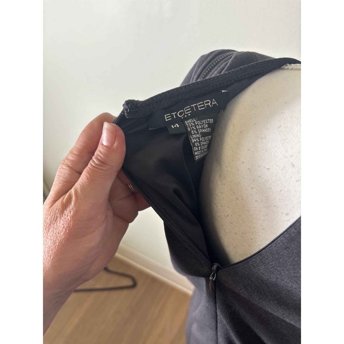 NWT Etcetera Dark Gray Sleeveless Zip Up Pleated Midi Sheath Dress Sz 14