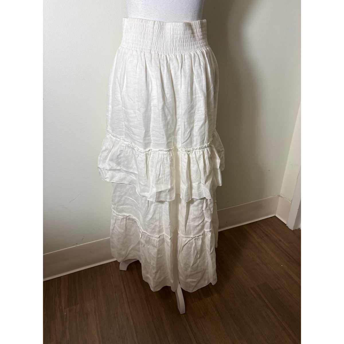 Sundays Off White Linen Tiered Maxi Skirt Sz M