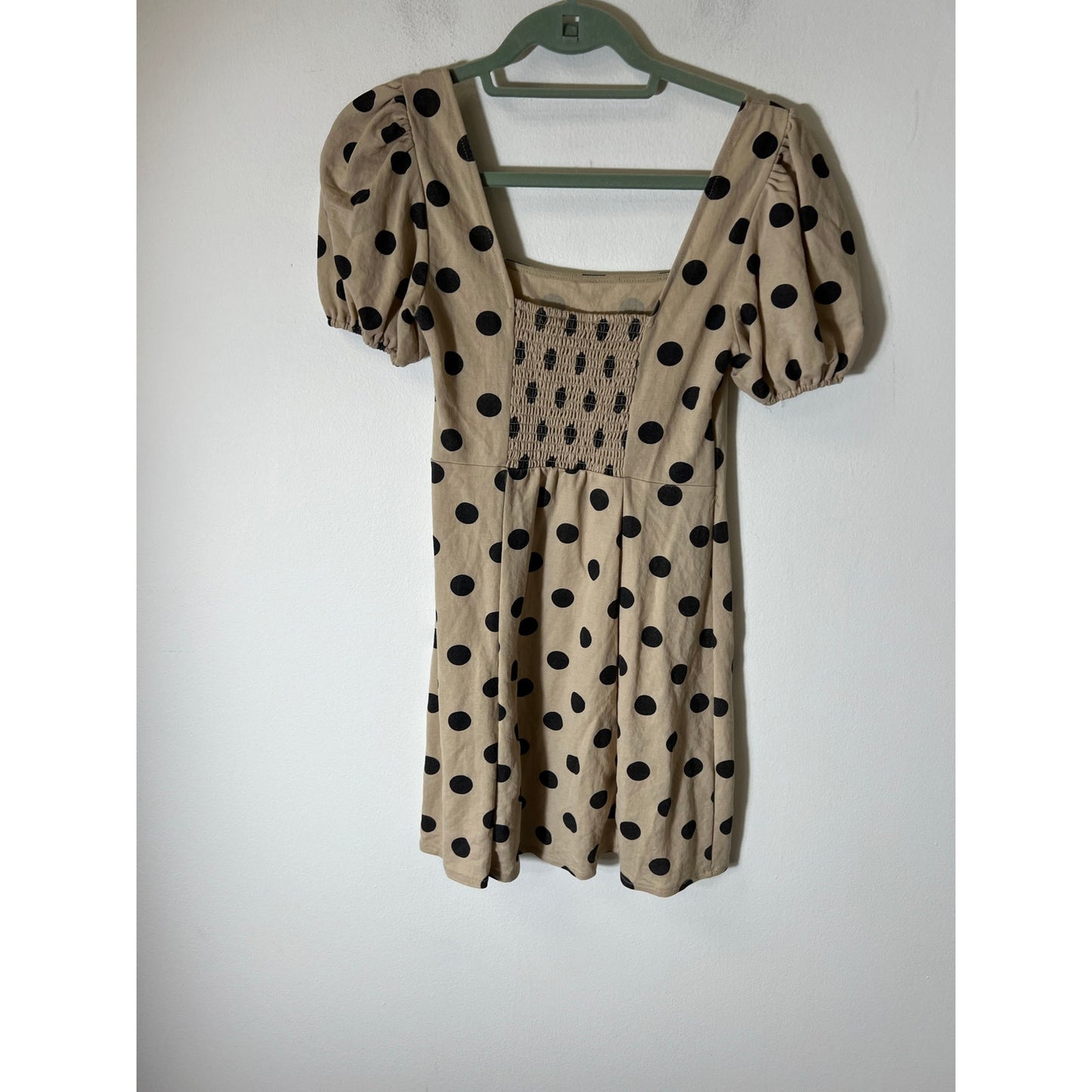 MNG Tan with Black Polka Dot Mini Dress Sz 4