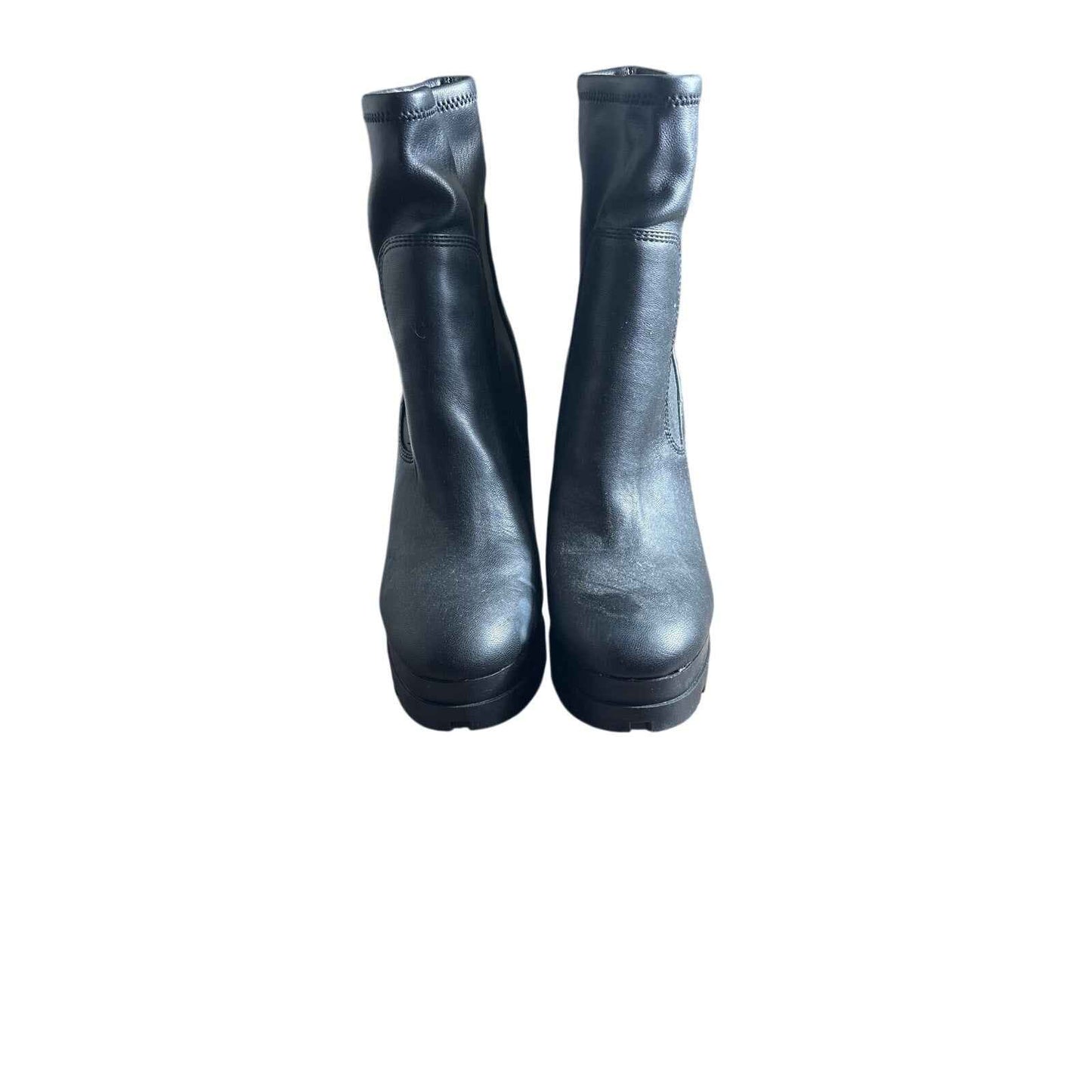 Guess Black Slip On Stacked Heeled Boots Sz 37 (6.5)