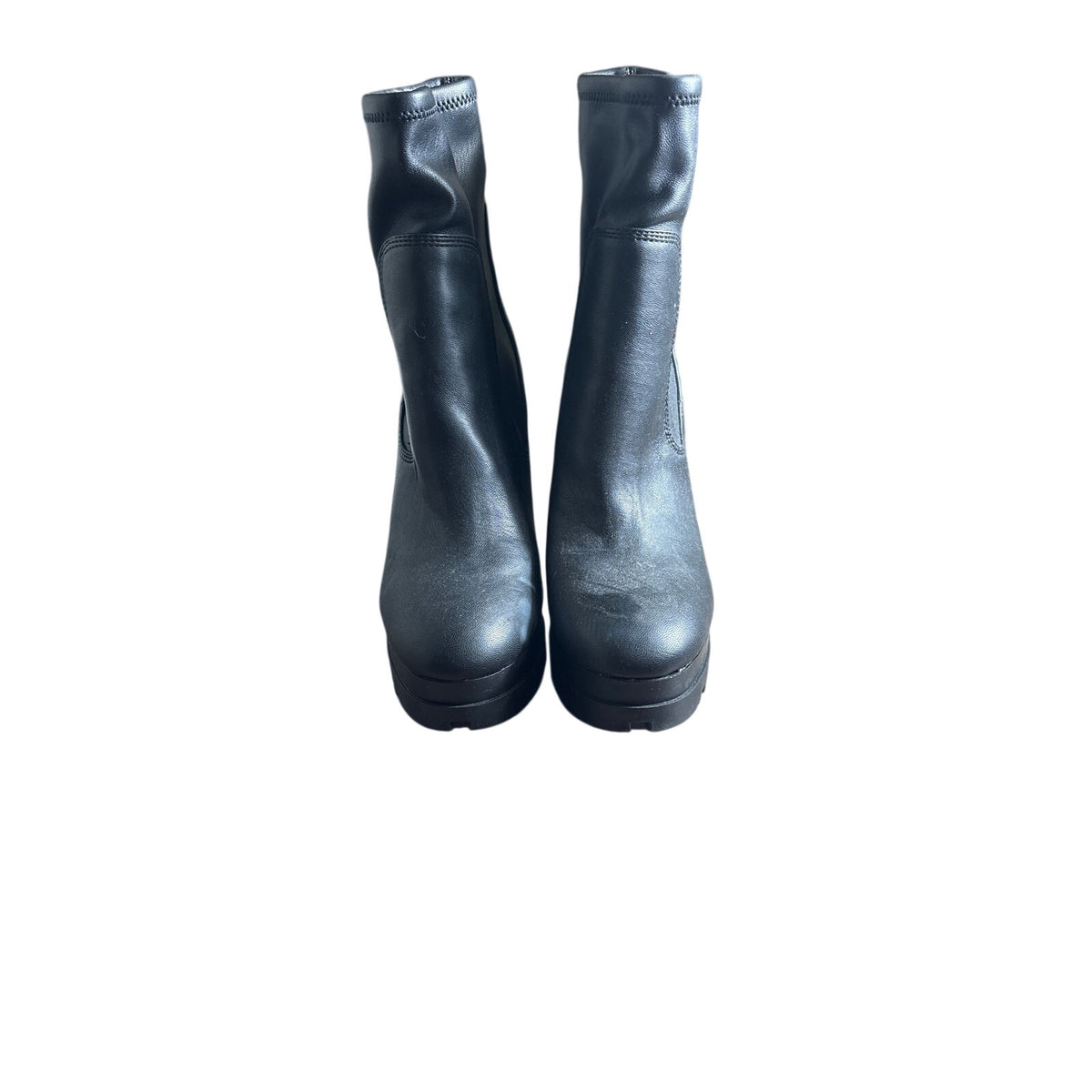 Guess Black Slip On Stacked Heeled Boots Sz 37 (6.5)