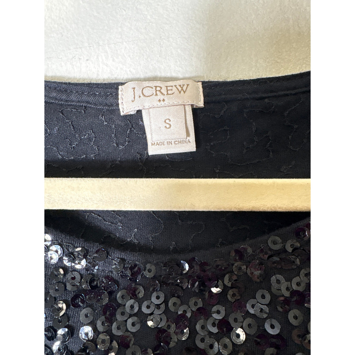 J. Crew Black Long Sleeve Sequin Wide Neck Shirt Sz S