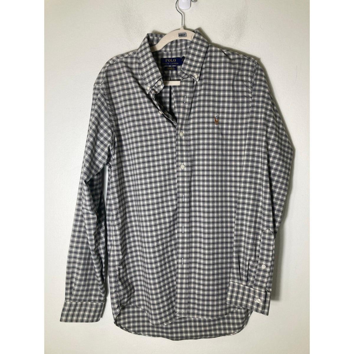 Mens Ralph Lauren Classic fit Brown and Gray Plaid Button Up Shirt Sz M