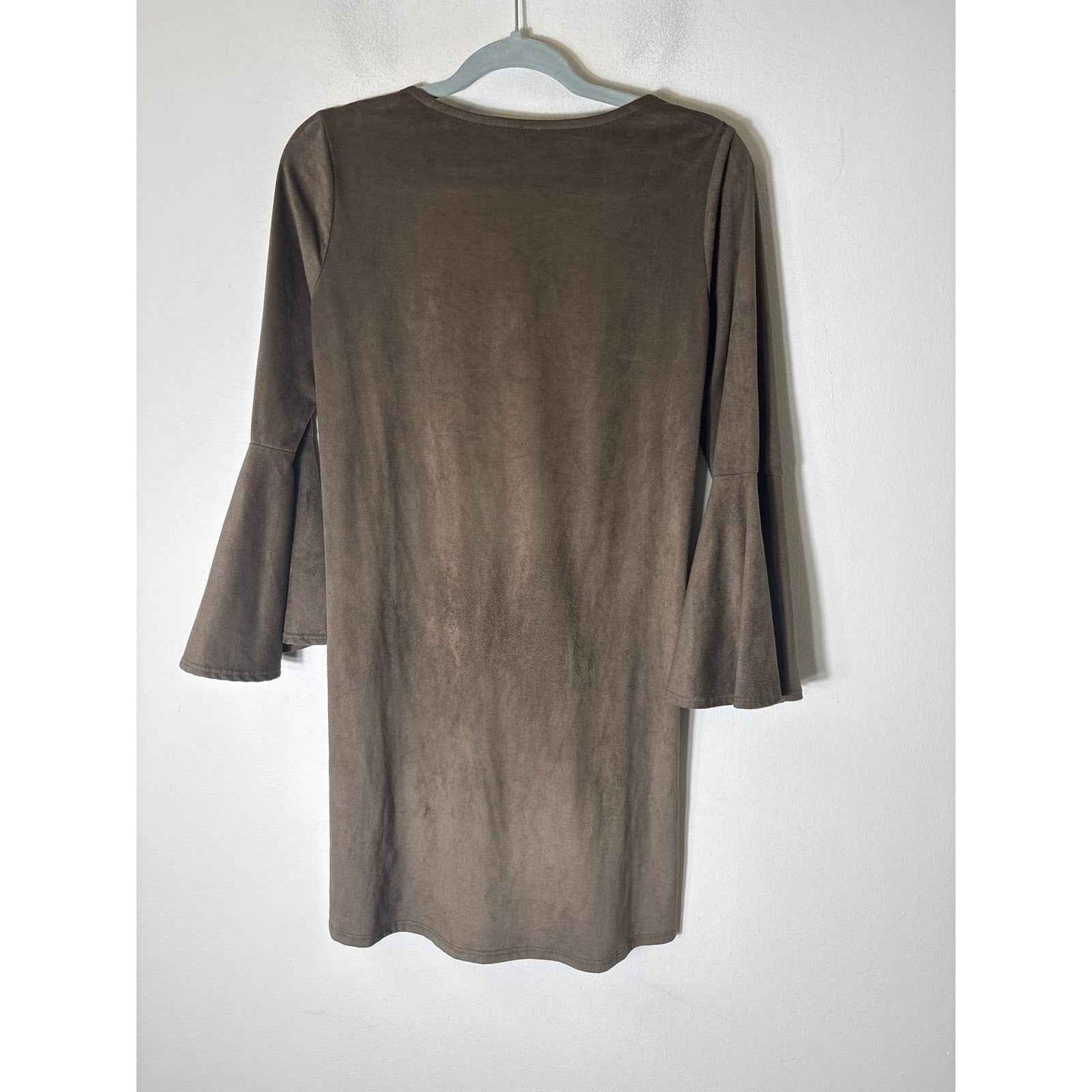 MTS Brown Long Bell Sleeve Knee Length Faux Suede Dress Sz S