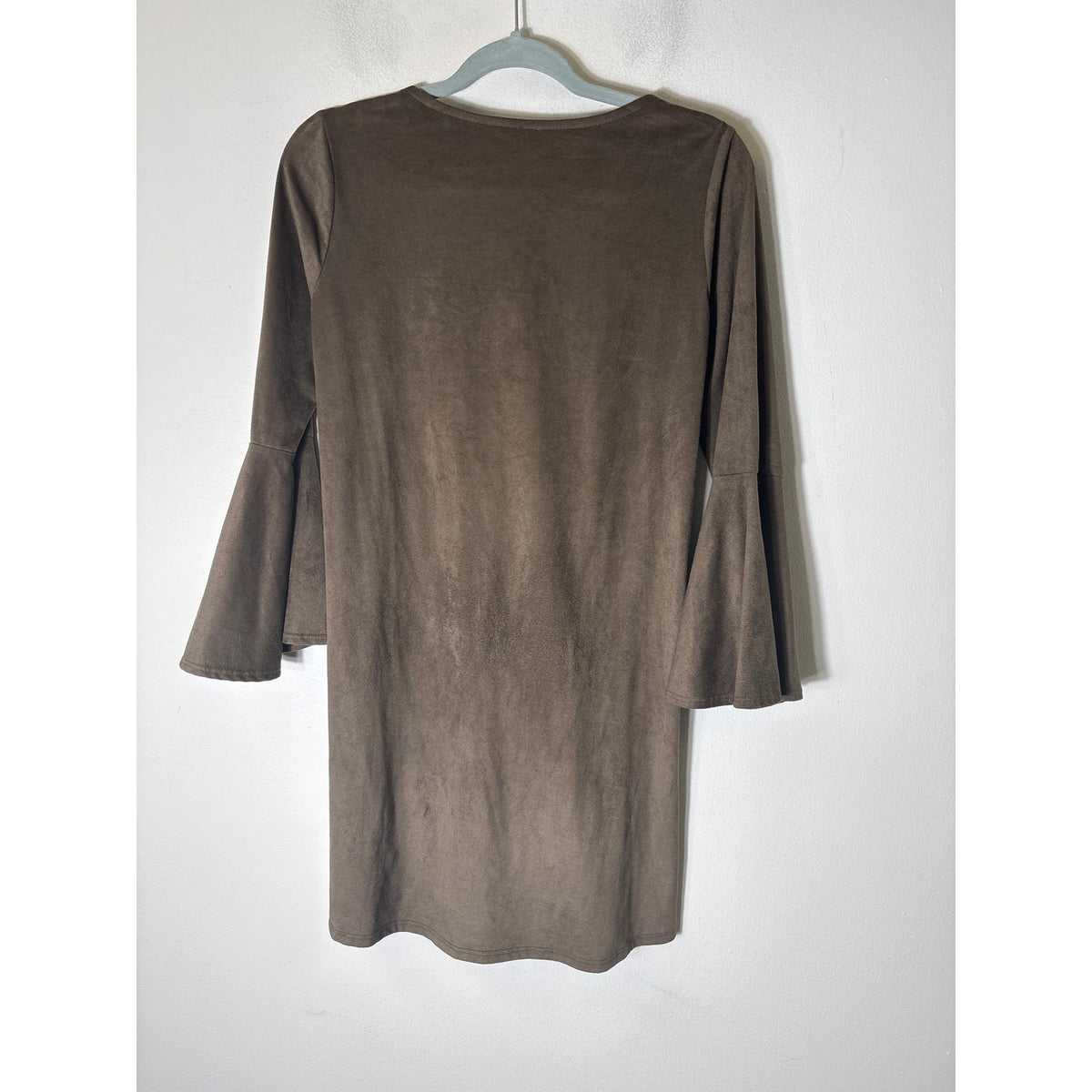 MTS Brown Long Bell Sleeve Knee Length Faux Suede Dress Sz S