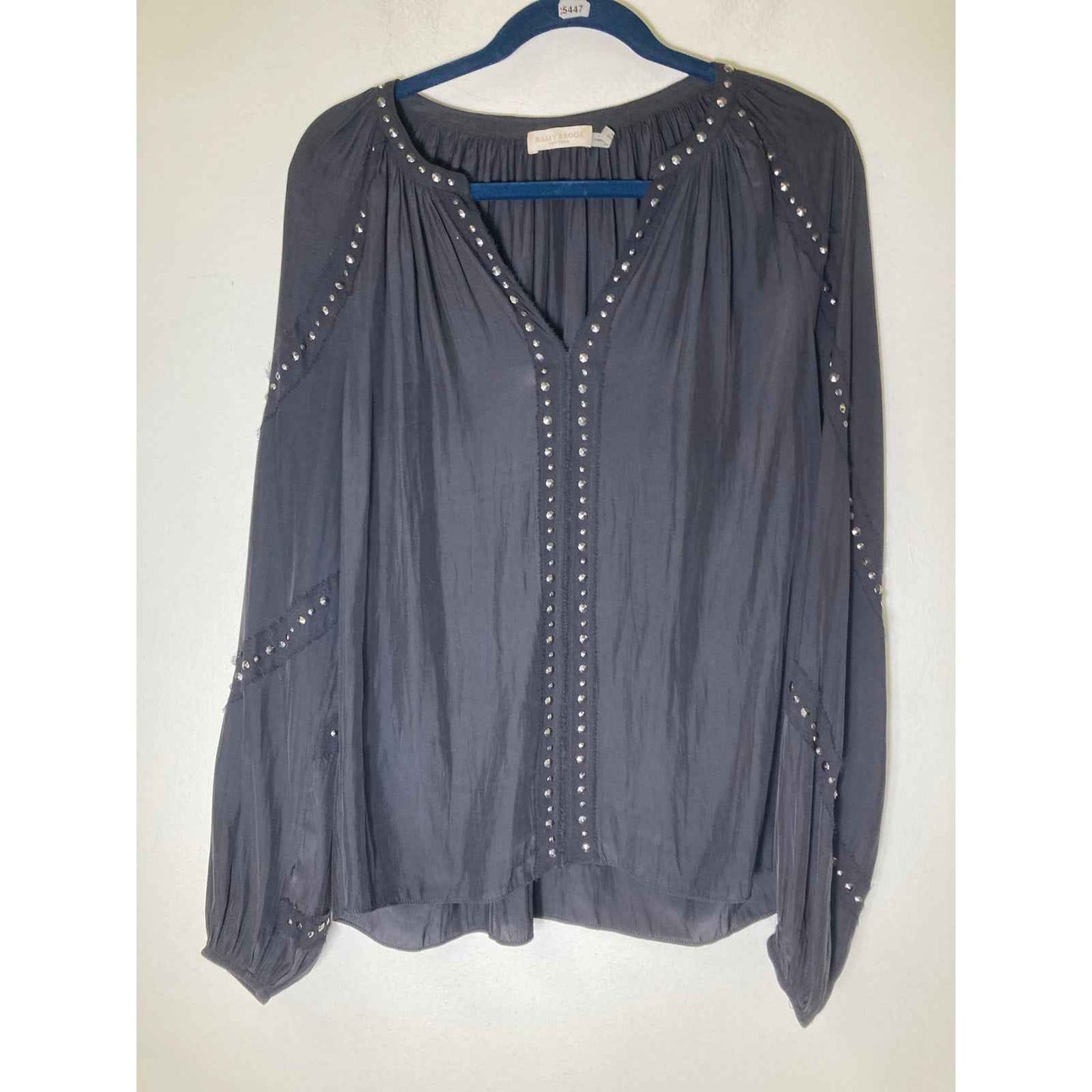 Ramy Brook Black Silk Blend Studded Blouse Sz M