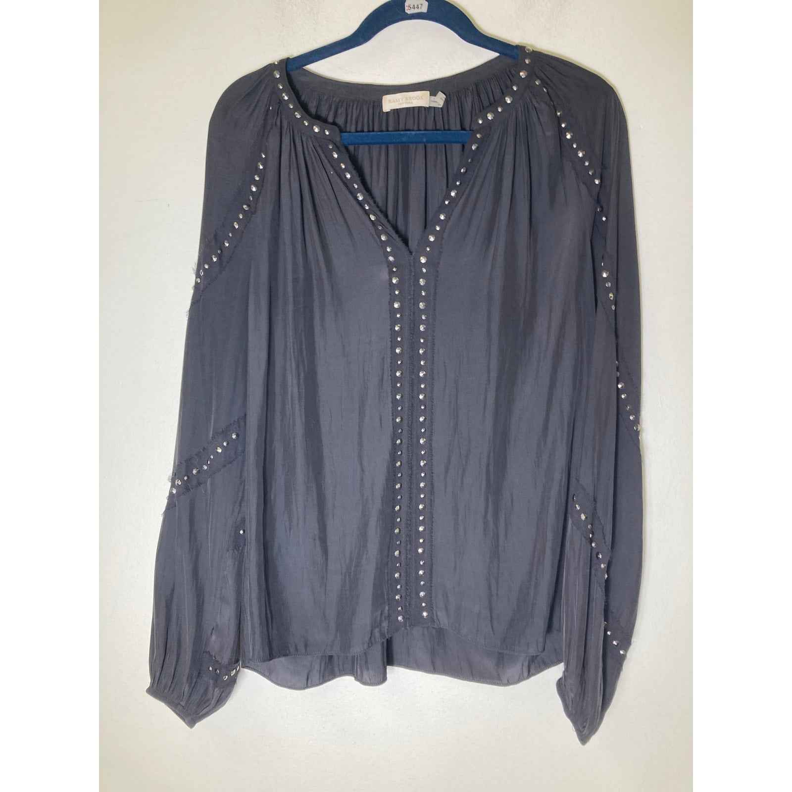 Ramy Brook Black Silk Blend Studded Blouse Sz M