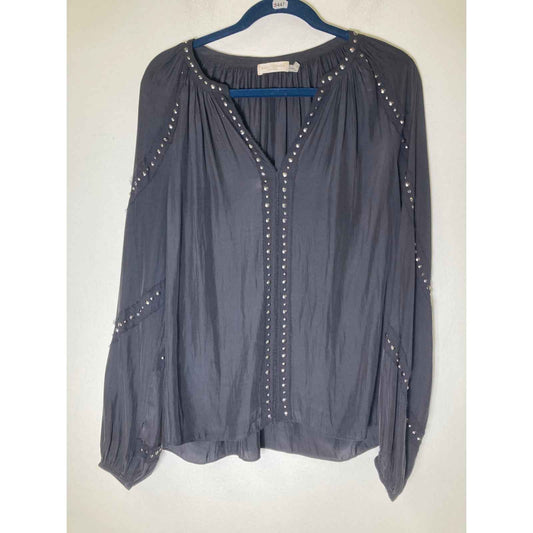 Ramy Brook Black Silk Blend Studded Blouse Sz M