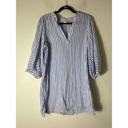 H&M Blue and White Stripe Long Sleeve V Neck Dress Sz S