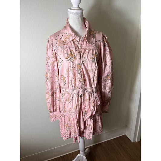 Love Shack Fancy Pink Floral Long Sleeve Knee Length Dress Sz XL