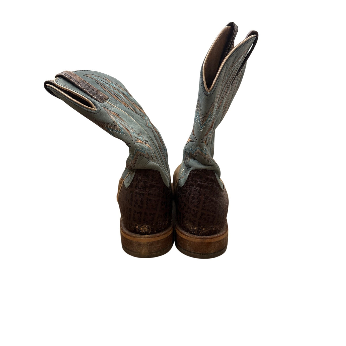 Mens Ariat Teal and Brown Leather Cowboy Boots Sz 10.5