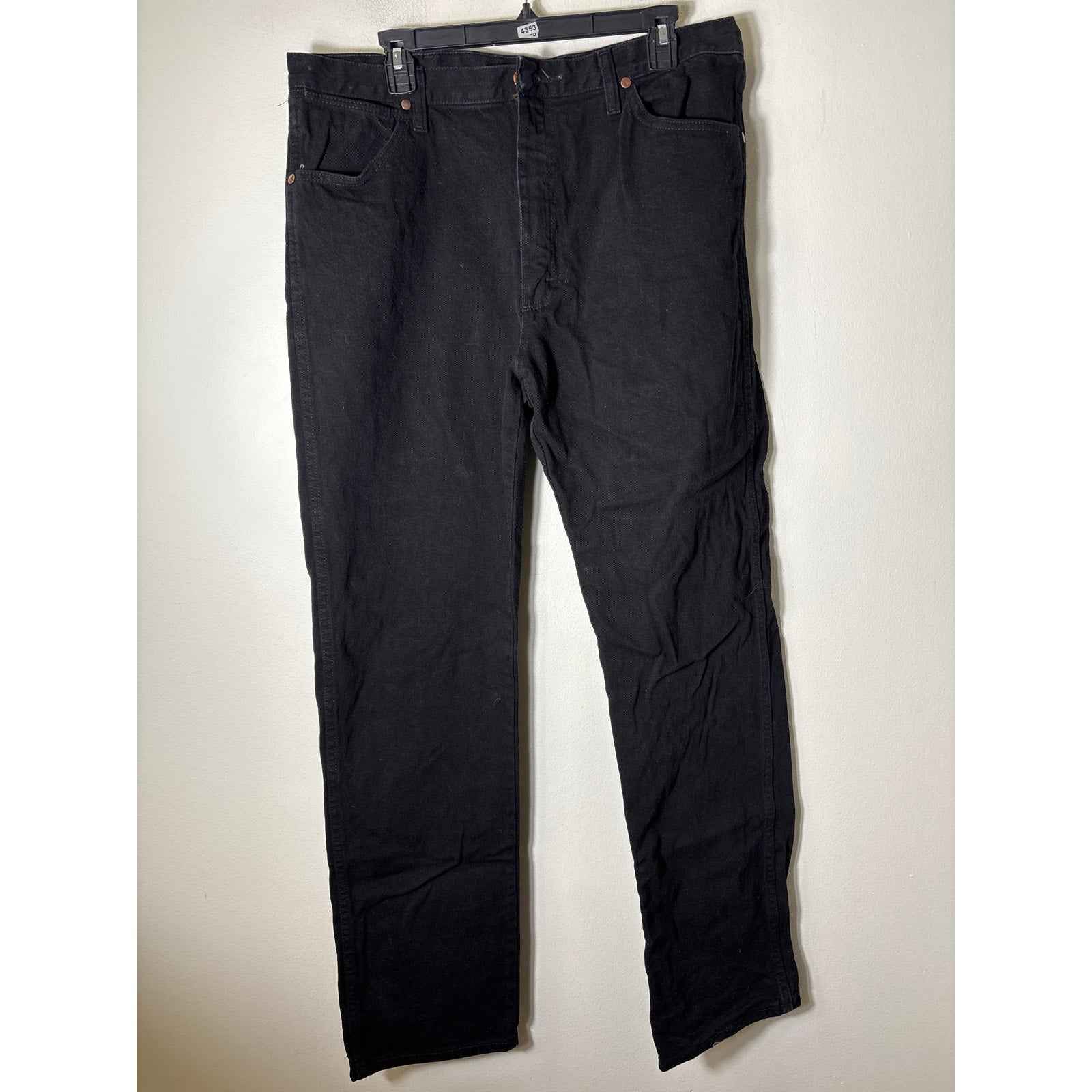 Men's Wrangler Dark Black Denim Jeans Sz 36x34