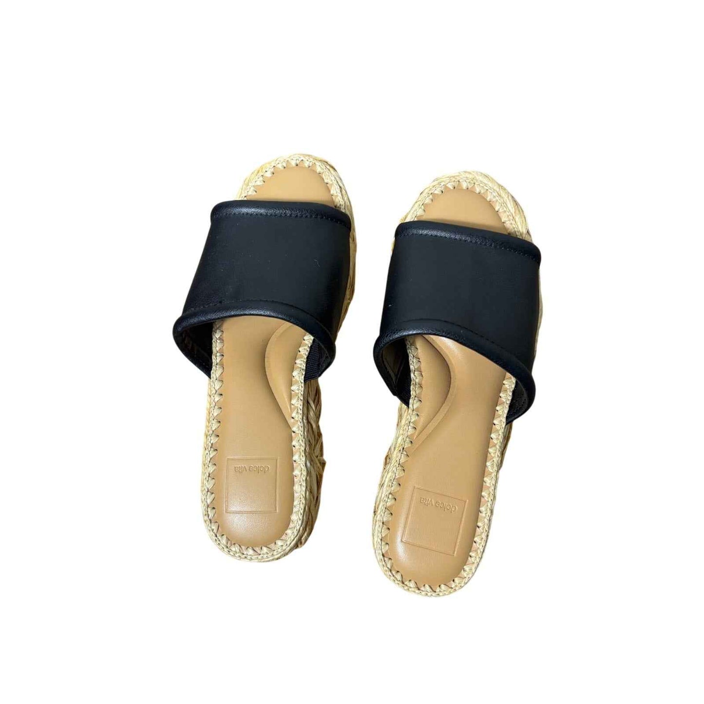 Dolce Vita Black Leather Rafia Slide Sz 8