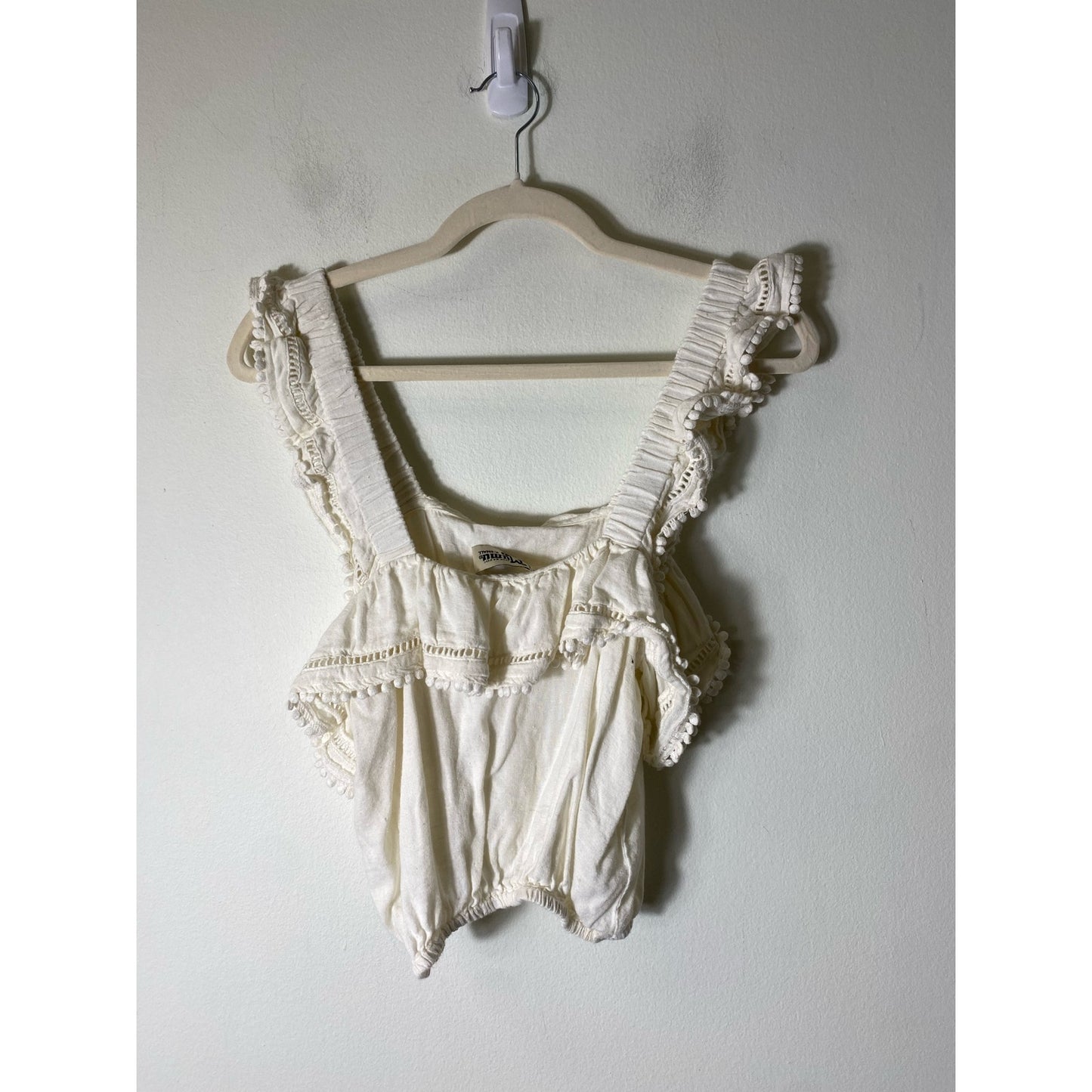 Show Me Your Mumu White Pompom Trim Crop Top Sz XS
