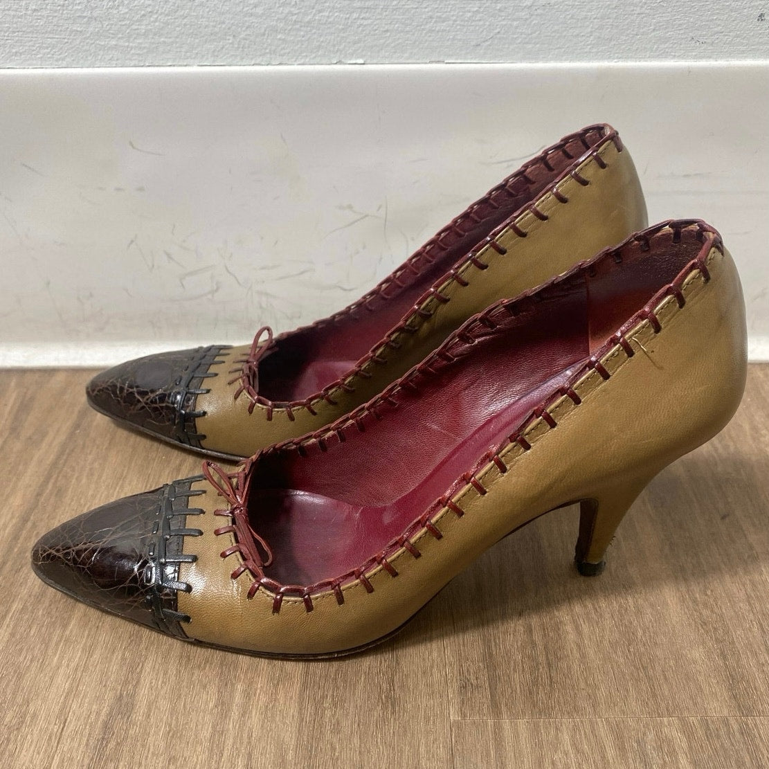 Vintage Prada Brown High Heel Pointy Toe Shoe sz 37 (6.5)