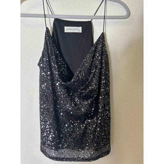 Pants Store BlackStretch Sequence Droop Neck Top Sz M