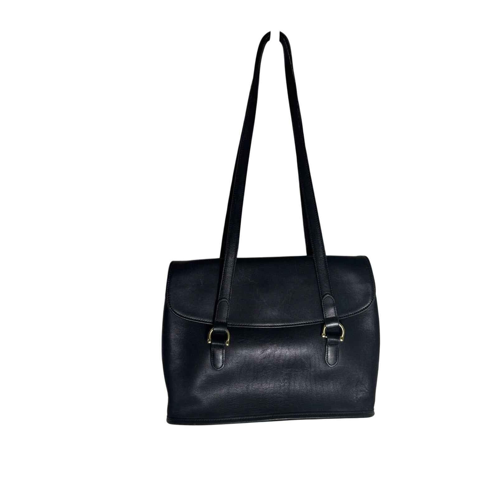Coach Black Leather Foldover Shoulder Bag 12"x 9