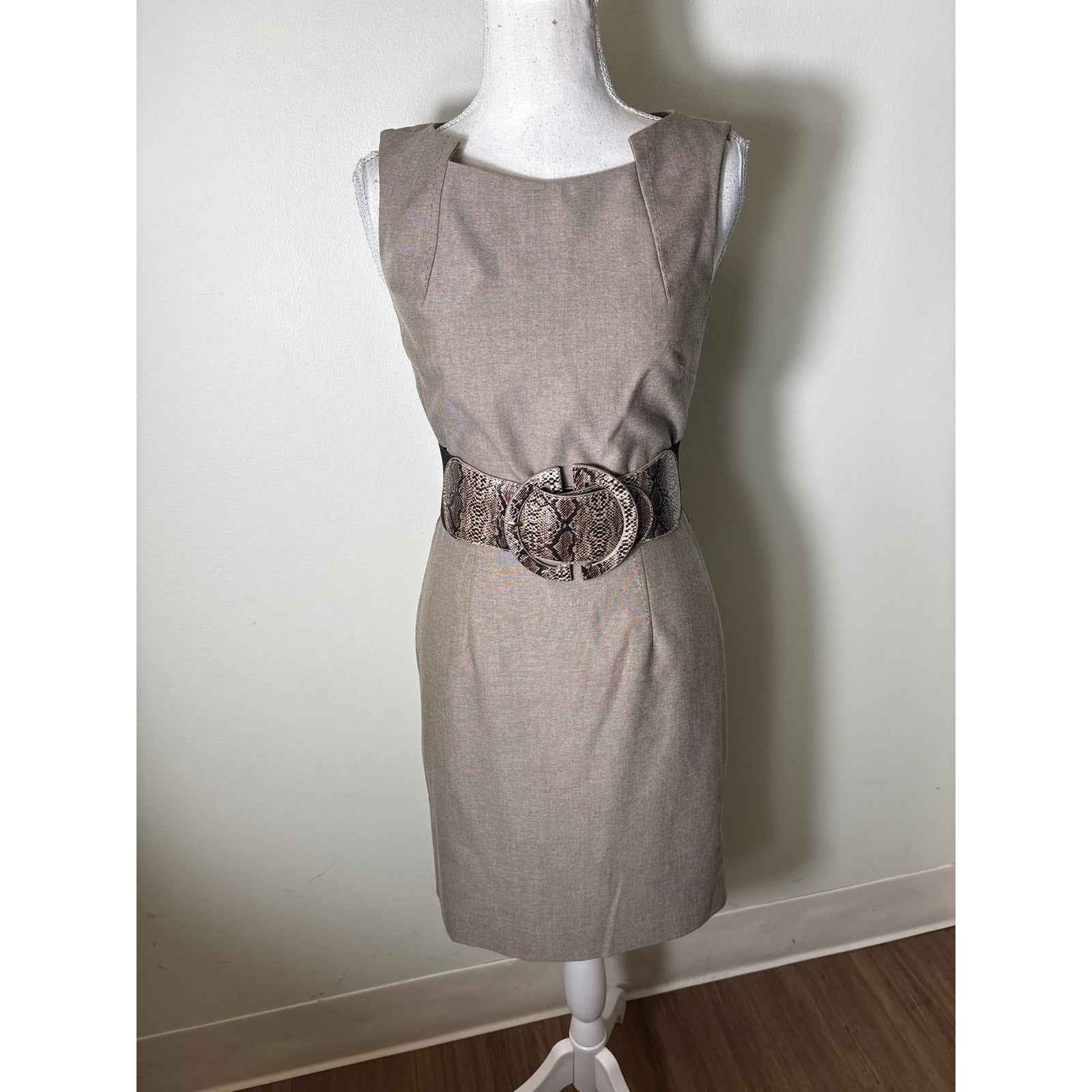 Antonio Melani Light Brown Sleeveless Belted Midi Sheath Dress Sz 0