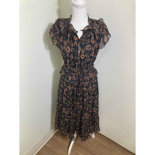 Ulla Johnson Silk Blend Black and Brown Print Maxi Sz 2