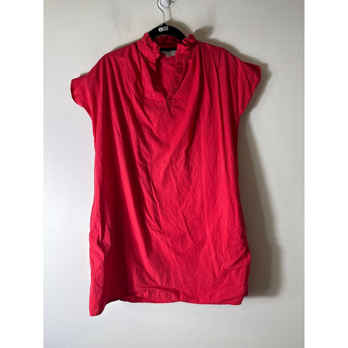 Never A Wallflower Red Ruffle Collar Cotton Shift Dress Sz S