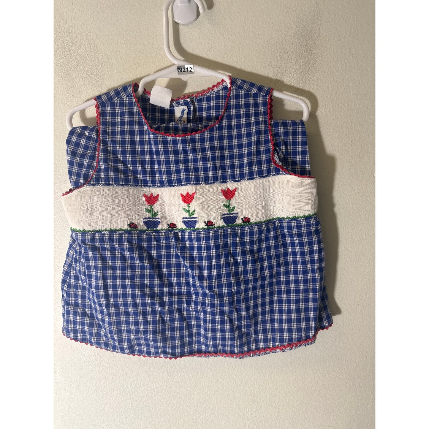 Girls Vintage Silly Goose Blue&WHite Plaid smocked flower top&short set Sz 3
