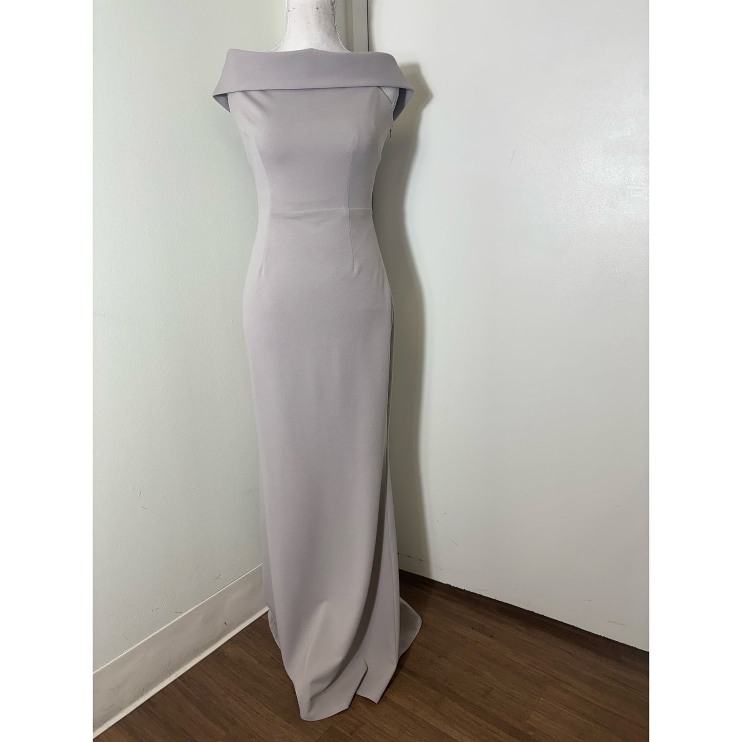 Katie May Gray Off The Shoulder Foldover Column Gown sz 4