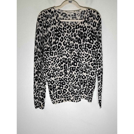 Joie Black and White Cheetah Print Long Sleeve Cashmere Sweater Sz M