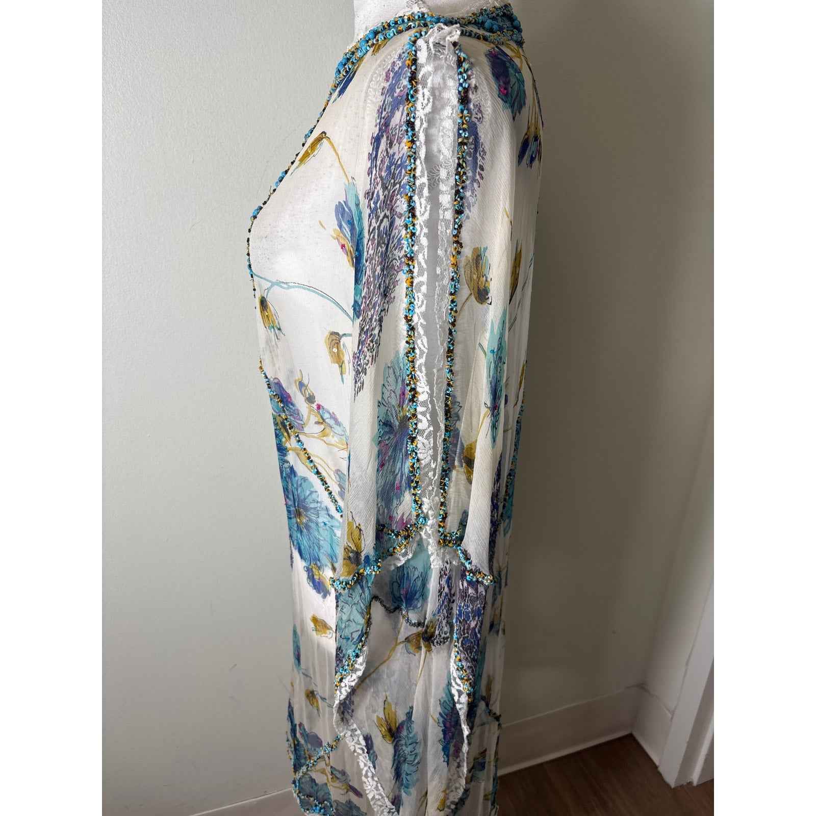 Deepa Gurnani Sheer Floral Intricately Beaded Cover Up OS