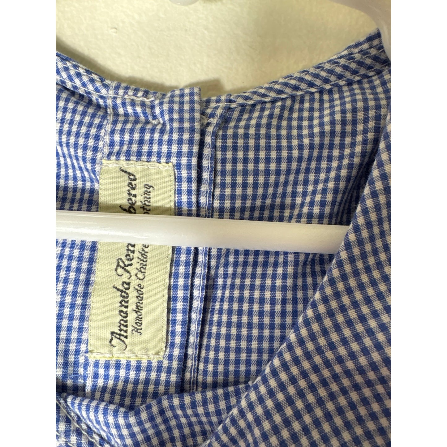 Girls Vintage Amanda Remembered Blue&White check smocked puff sleeve top Sz 3