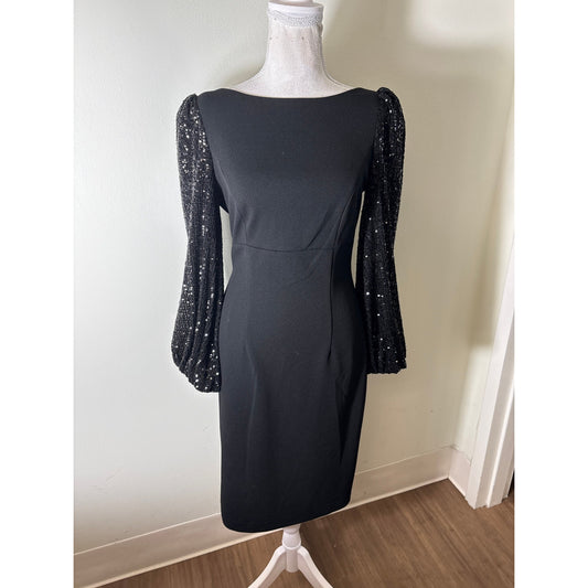 Eliza J Black Sequin Sleeves Cocktail Dress Sz 2