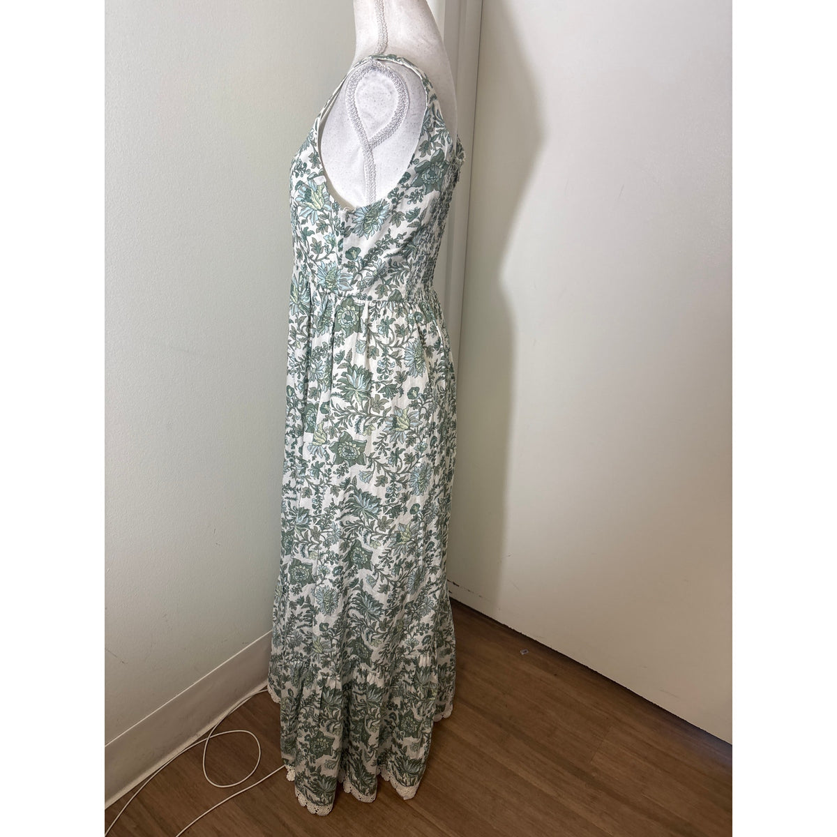 EDDY Green Floral Sleeveless Cotton Maxi Dress Sz M