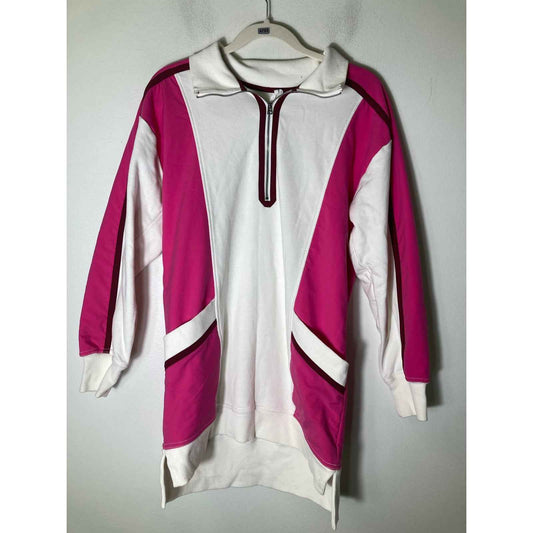 Daily Practiuce Off White Hot Pink Long Sleeve Quarter Zip Mini Dress Sz S