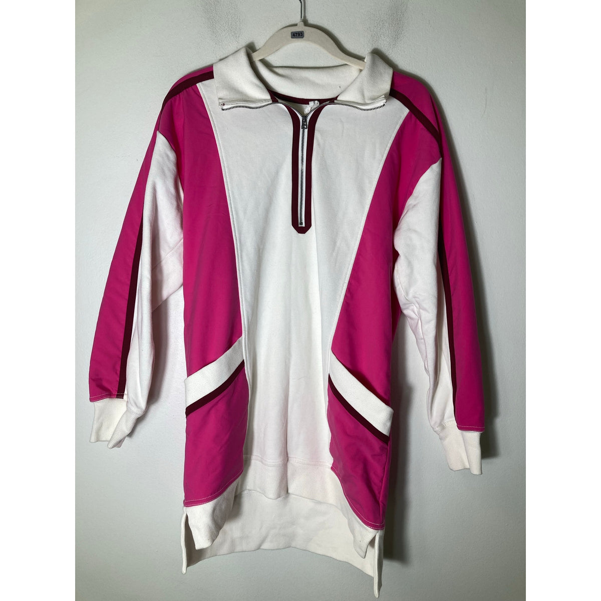 Daily Practiuce Off White Hot Pink Long Sleeve Quarter Zip Mini Dress Sz S