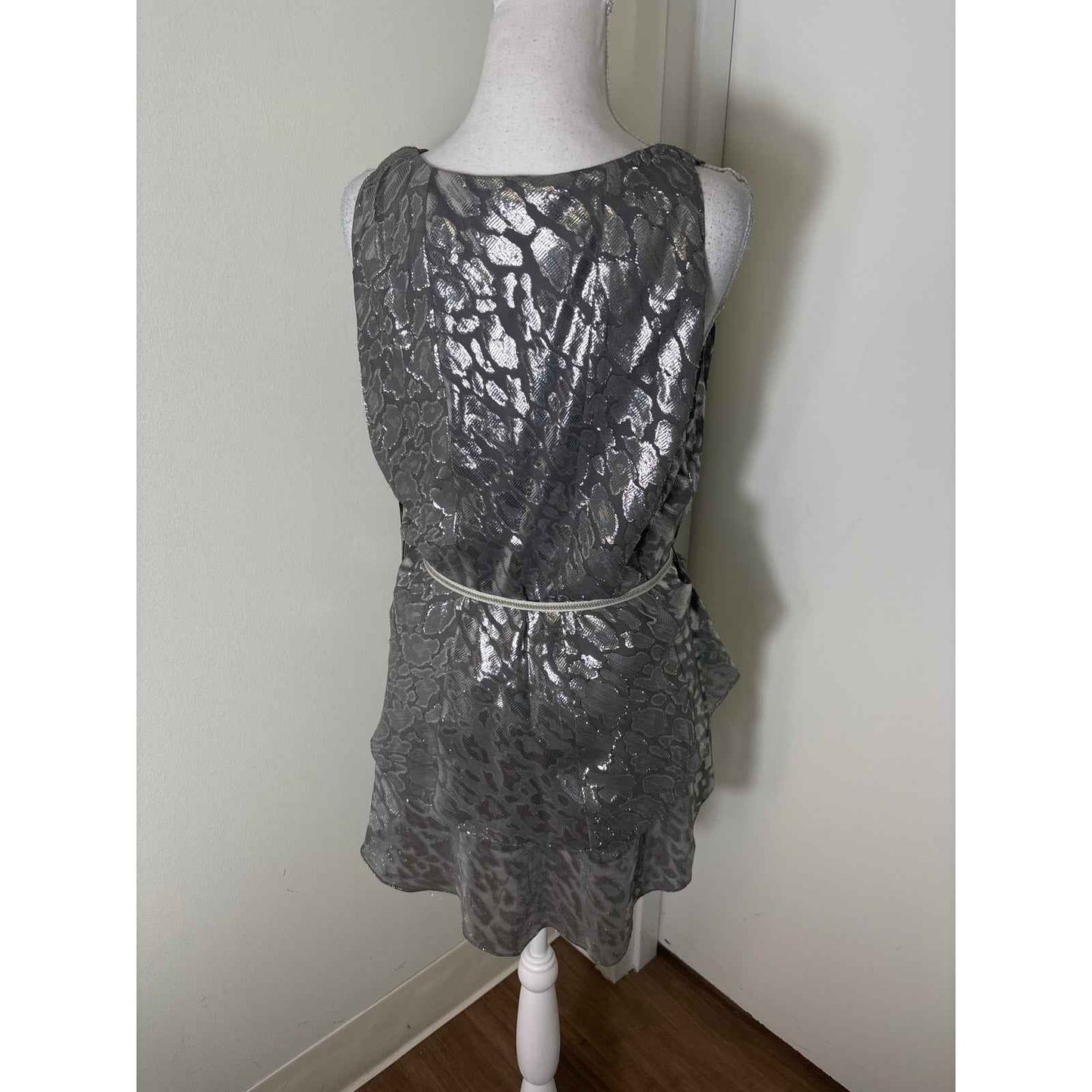 NWT Etcetera Gray Silver Sleeveless Layered Cocktail Top Sz 14