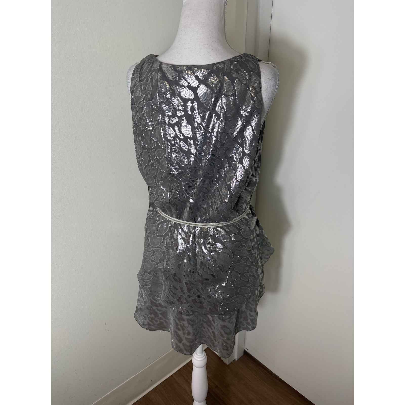 NWT Etcetera Gray Silver Sleeveless Layered Cocktail Top Sz 14