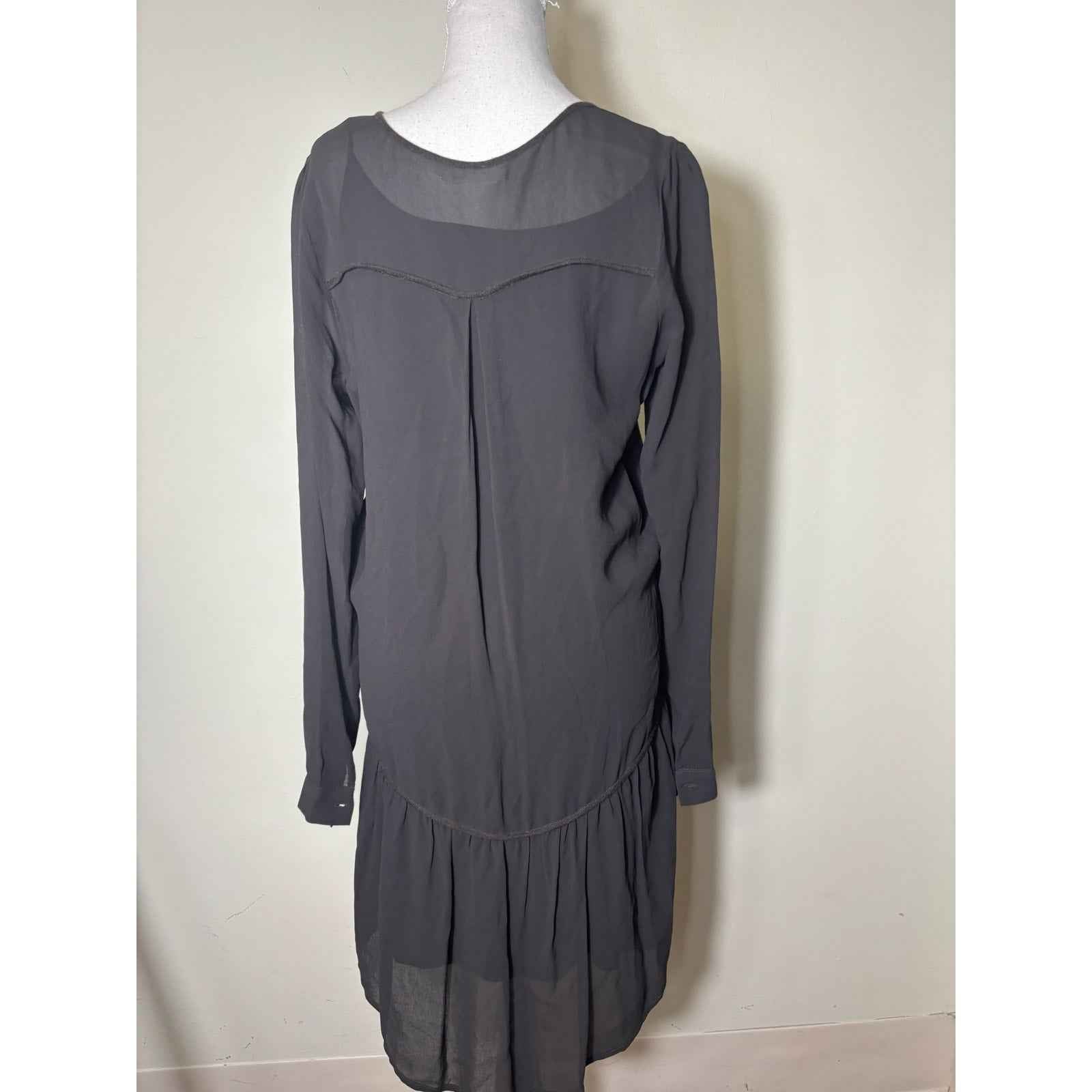 Sita Murt/ Charcoal Gray Long Sleeve Sheer Drop Waist Dress Sz S