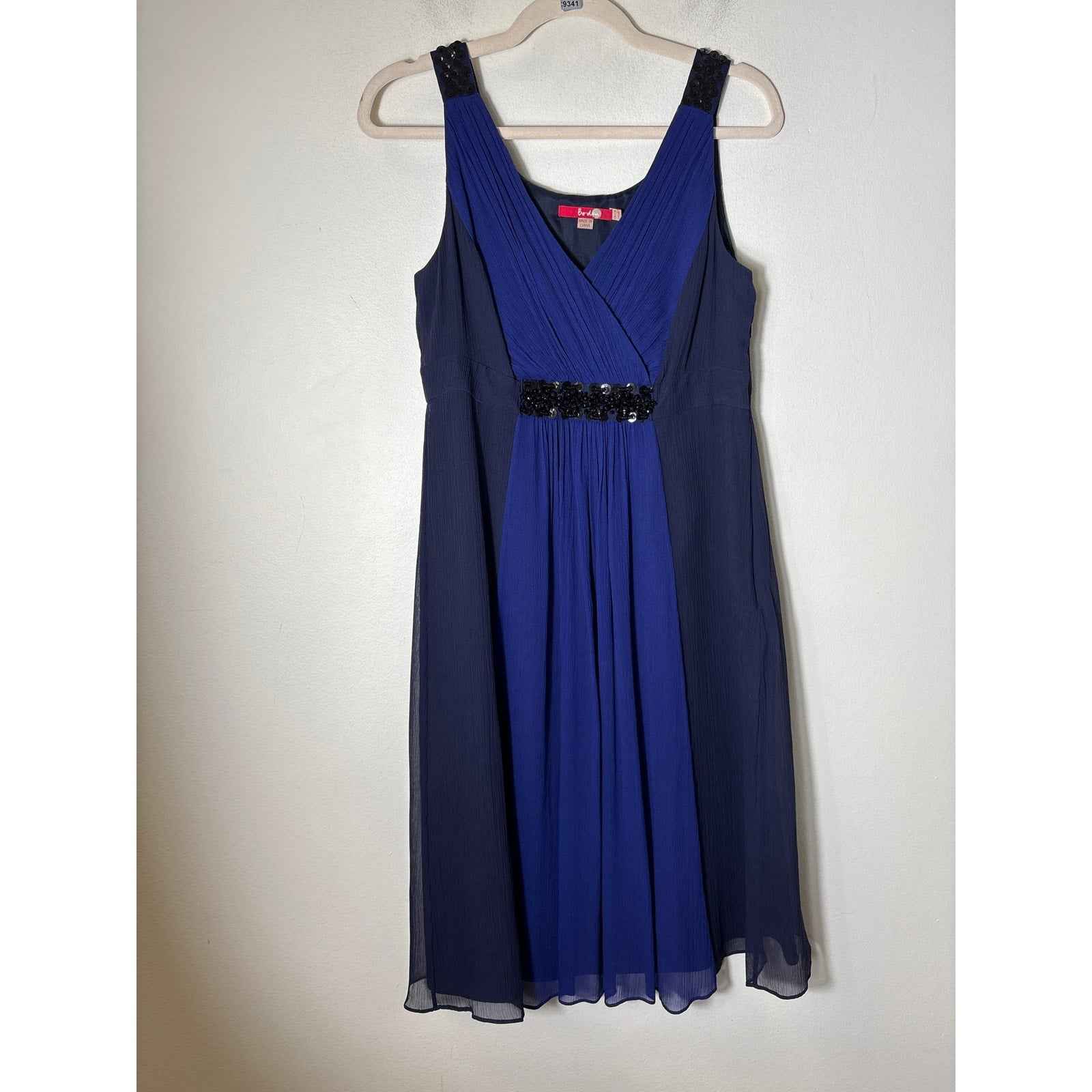 Boden Blue Navy Sleevles8s Empire Waist Midi Dress Sz