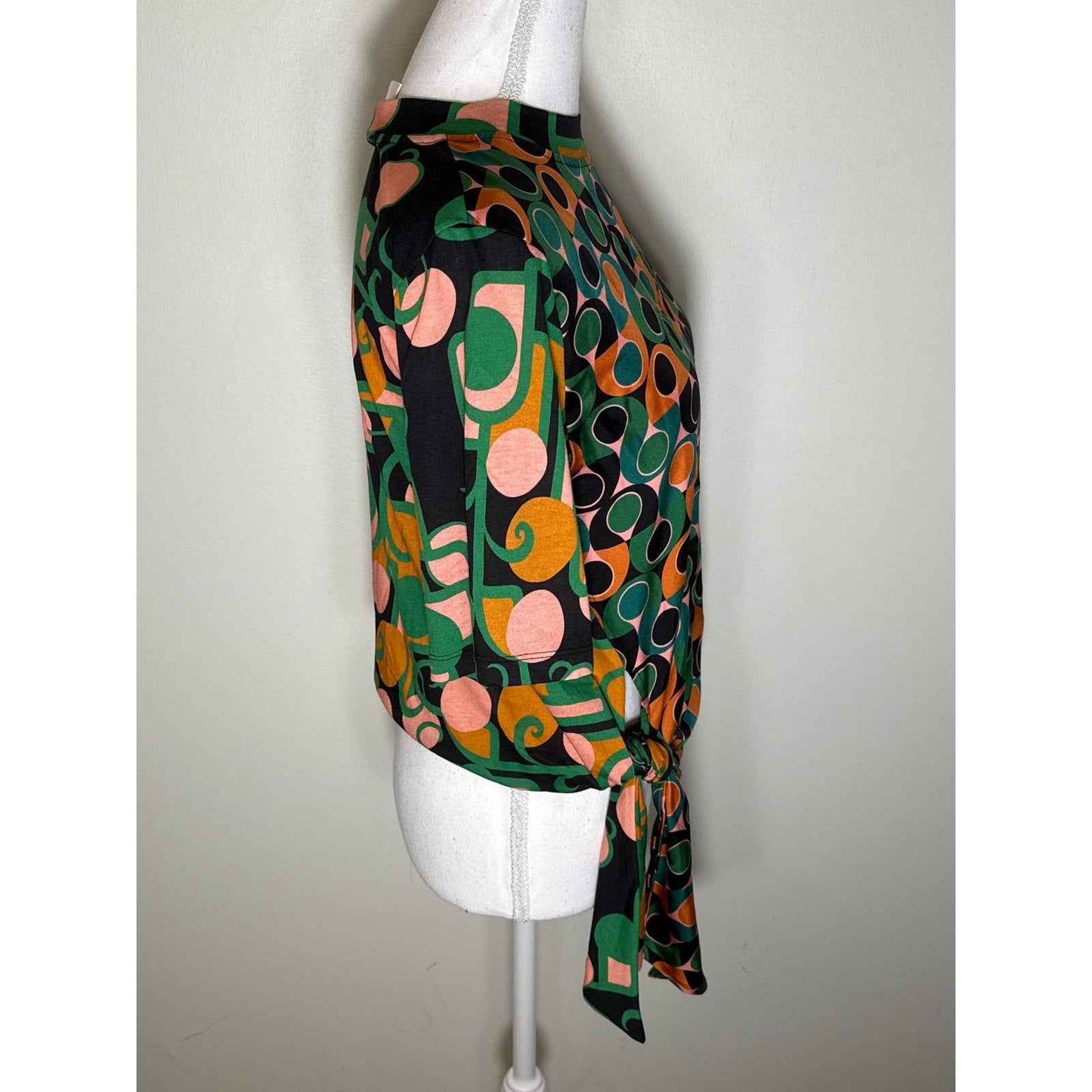 La Double J Silk Pink/Green/Orange Pattern Top Sz S
