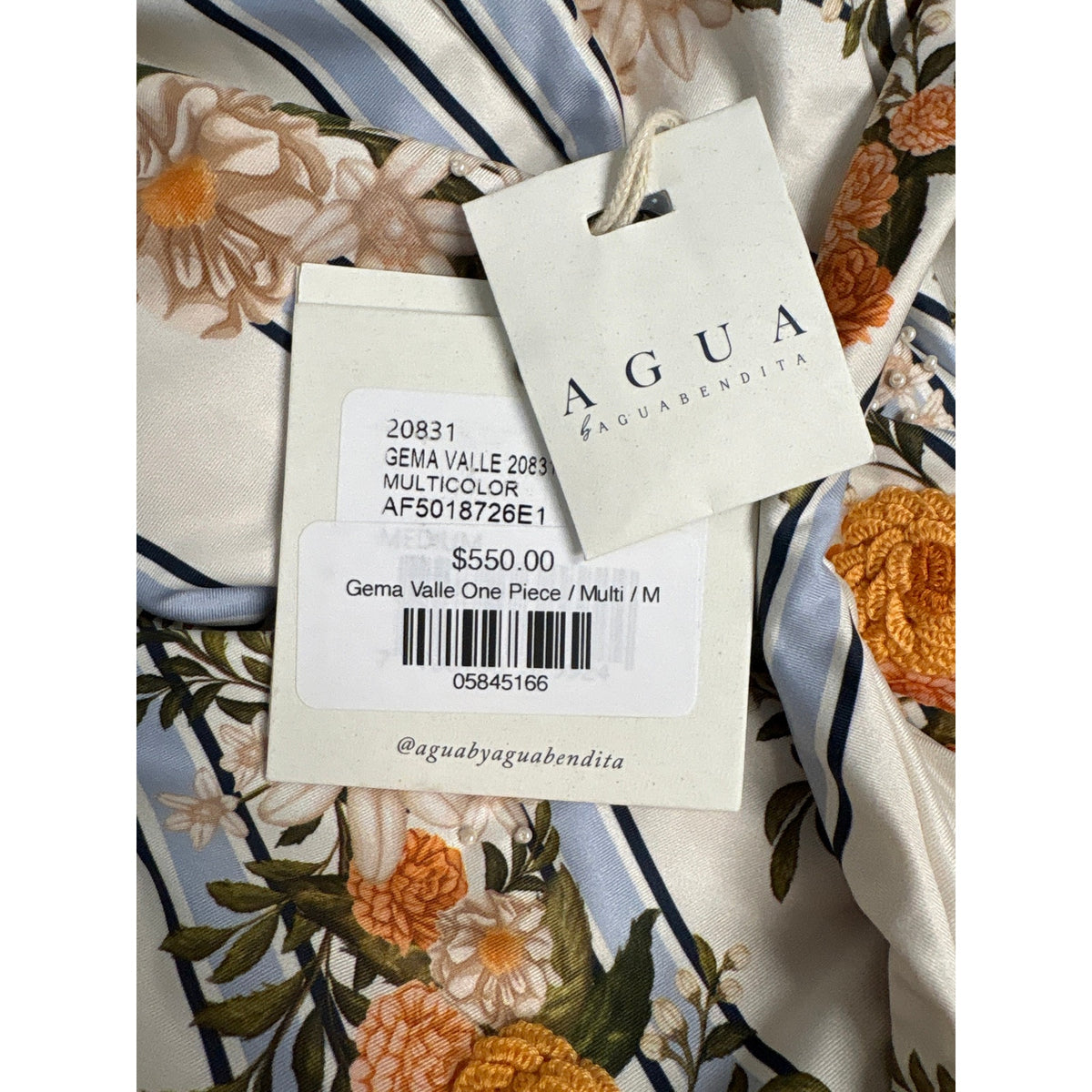 NWT Agua by Aguabendita Light Blue Stripe floral One Piece Swimsuit Sz M