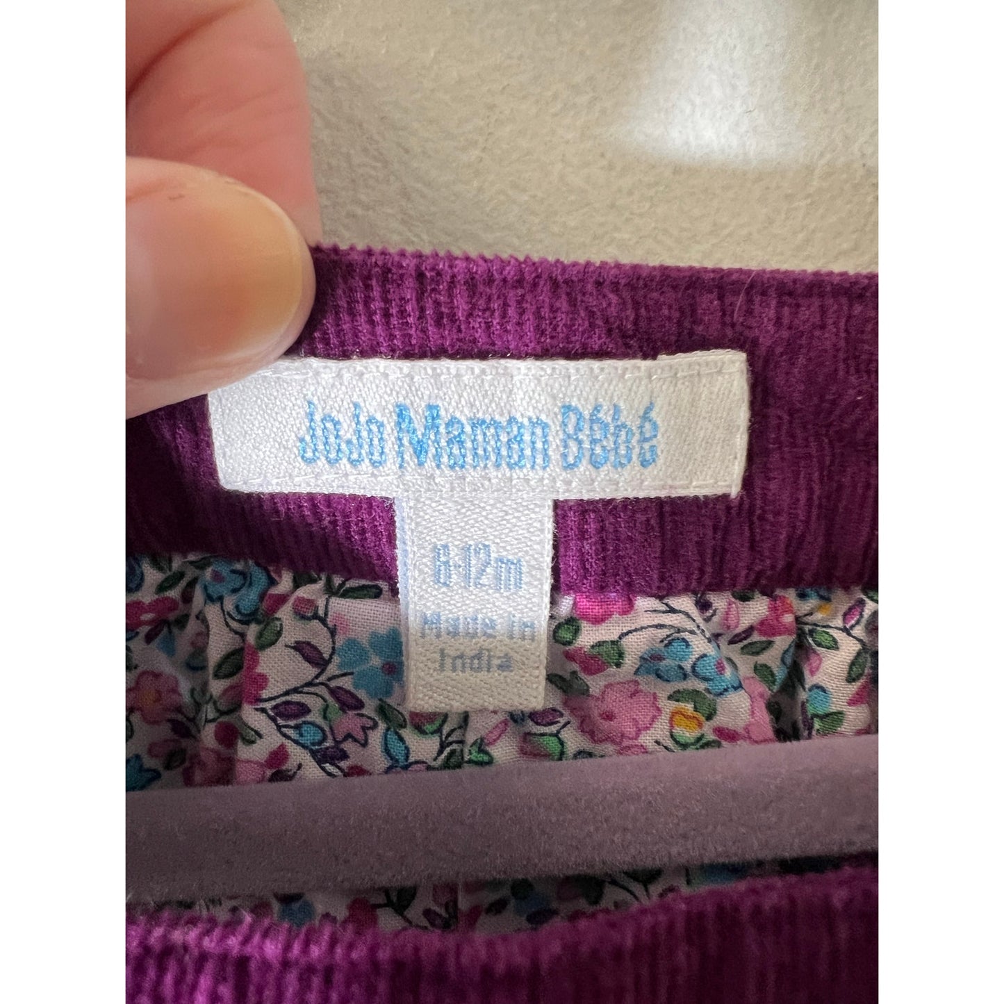 Girl's JoJo Maman Bebe Purple Corduroy Overalls Sz 6-12 Months