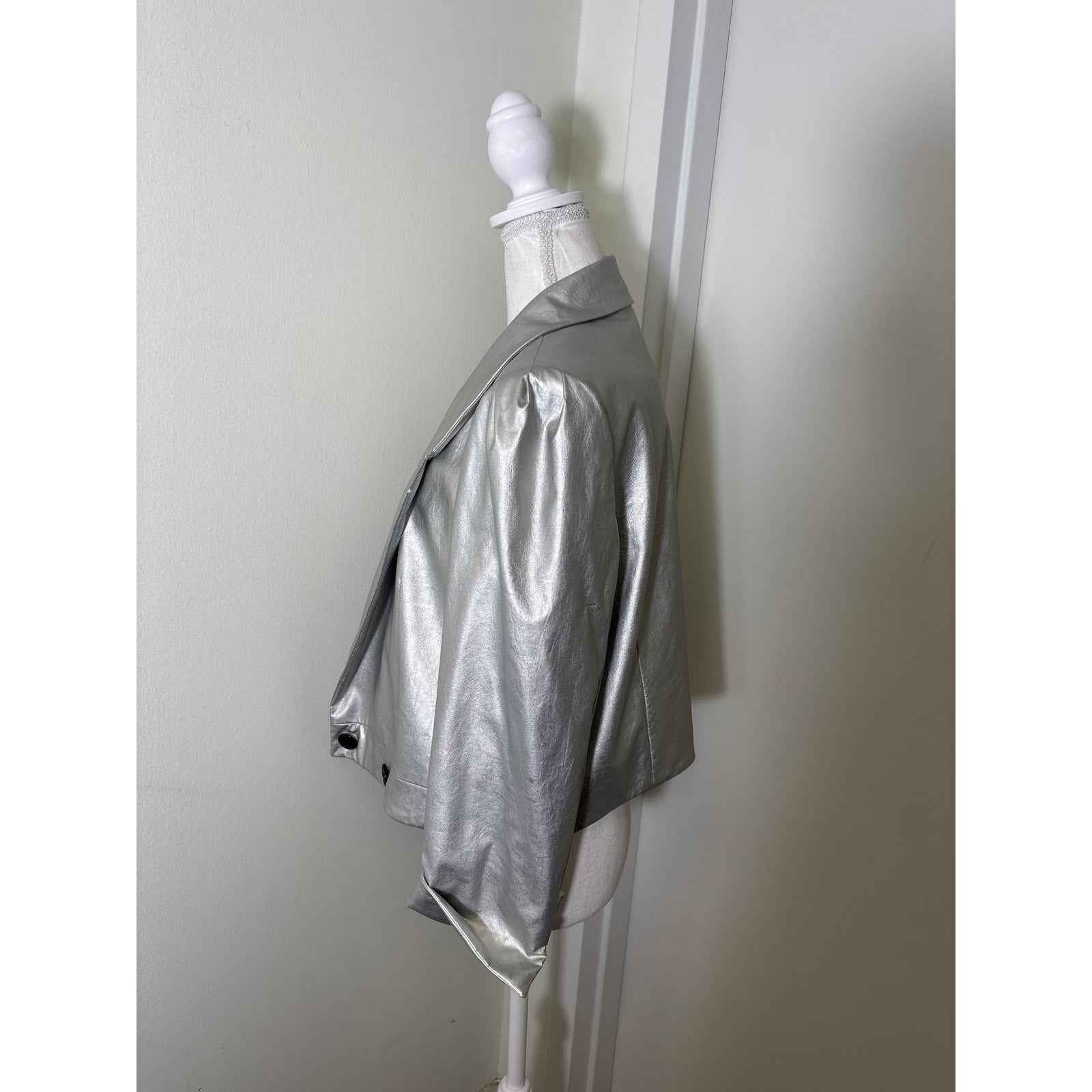 212 Goods Handmade In NY Silver Faux Leather Jacket Sz 10